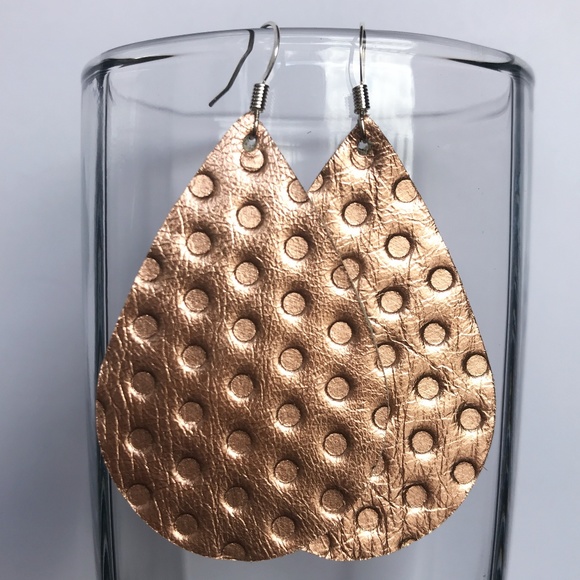 Georgia plum Jewelry Jewelry - Rose Gold Polkadot Leather Earring